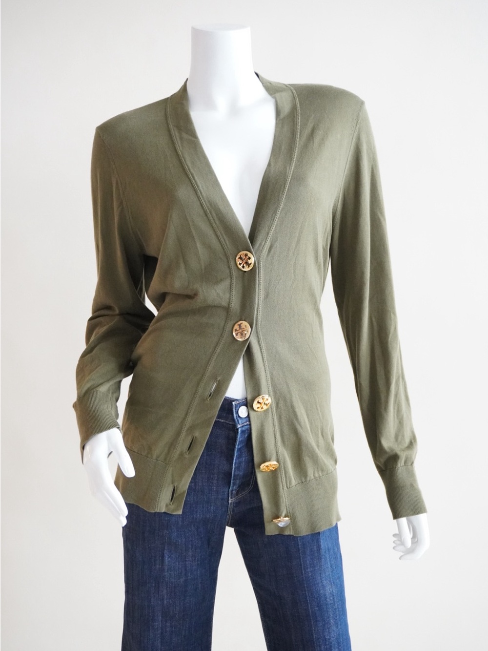 Tory Burch Simone Olive Green Cardigan - Size Large